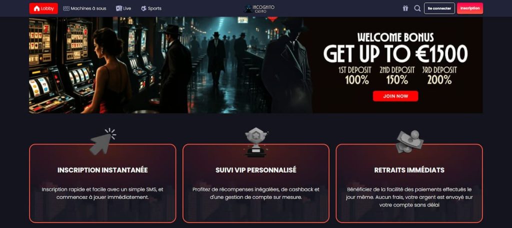 Incognito Casino page accueil